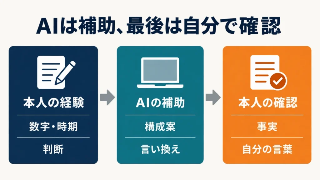 ブログ記事作成で、本人の経験と確認を中心に置き、AIは構成や言い換えを補助する役割分担