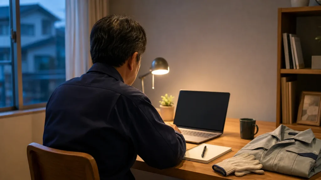 自動車修理関連の仕事を続けながらブログに挑戦する50代会社員のイメージ